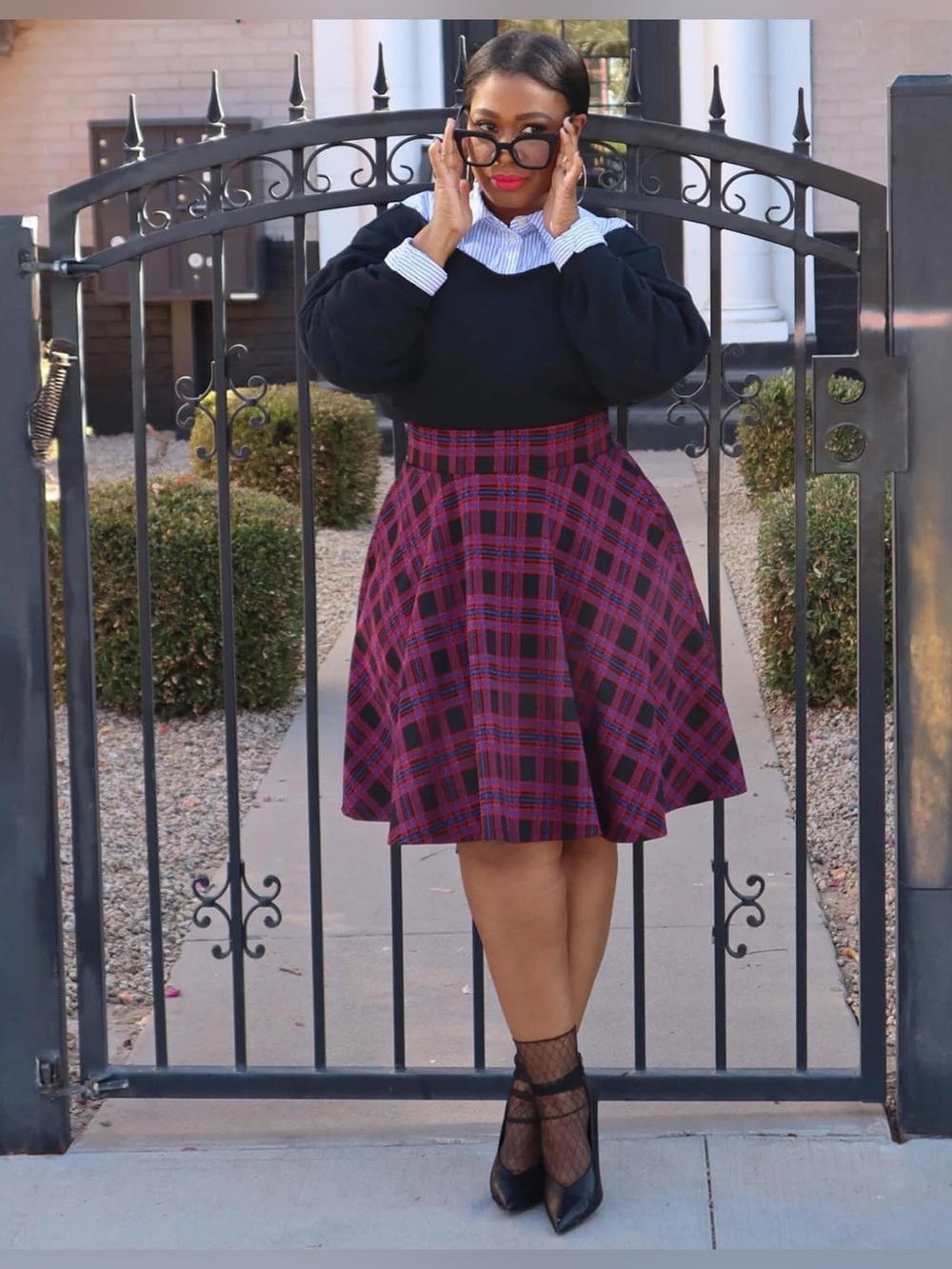Snag Tights Size E Clothing Knee Length Plaid Flare Skirt - Ember